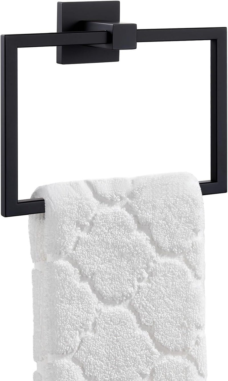 Angle Simple Square Towel Ring Matte Black, SUS 304 Stainless Steel Bathroom Swivel Hand Towel Holder Rack 7.09 Inches, Wall Mount - Image 1